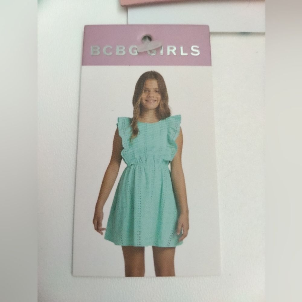 BCBG Girls Aqua Ice Eyelet And Lace Dress New Size 12 New